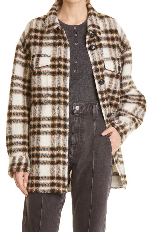 Isabel Marant Étoile Harveli Plaid Wool Blend Shirt Jacket in Ecru