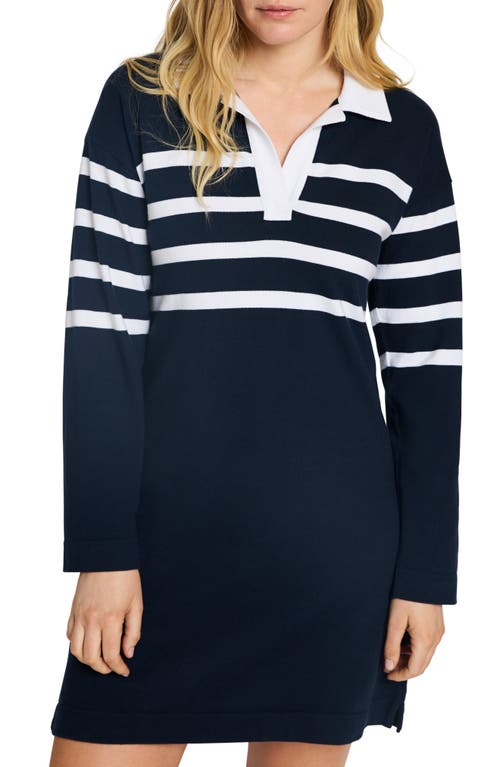 Rugby Stripe Long Sleeve Cotton Polo Dress in Cape May