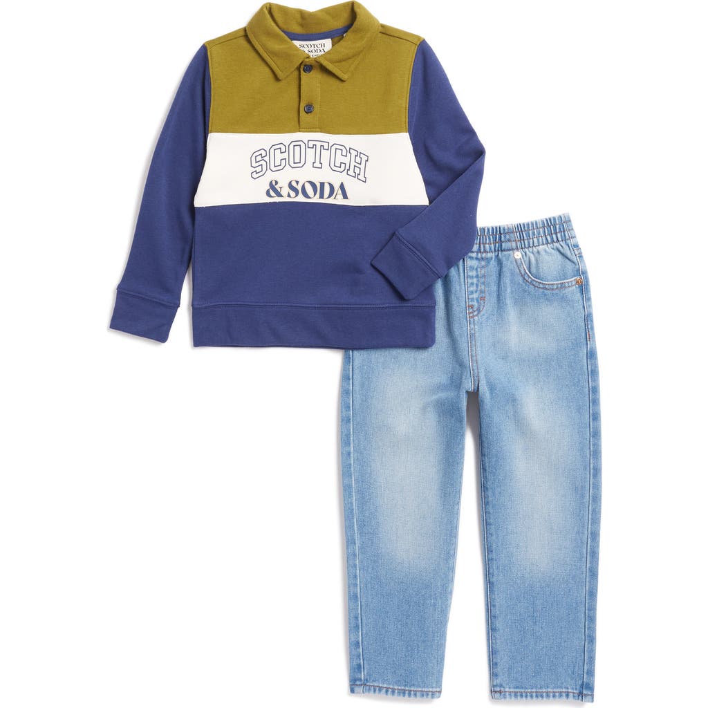 Scotch & Soda Little Boys French Terry Graphic Polo Denim Pant Set, 2- Piece Set In Evening Sky