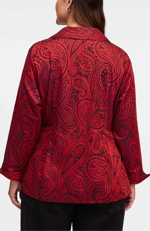 Shop Foxcroft Salina Paisley Print Cotton Blend Wrap Shirt In Black/red