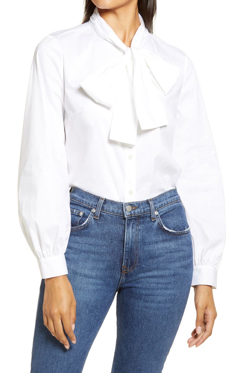 HALOGEN<SUP>®</SUP> Tie Neck Shirt, Main, color, WHITE