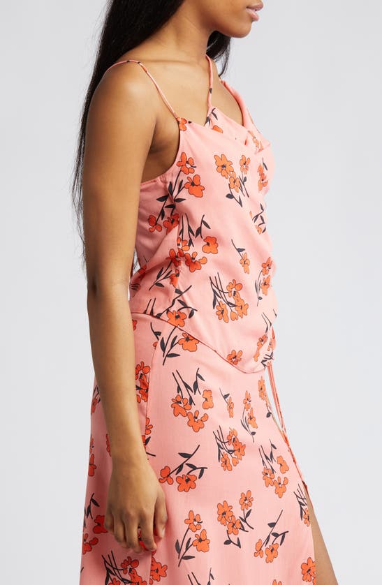 Shop Topshop Cherry Blossom Cowl Neck Camisole In Pink