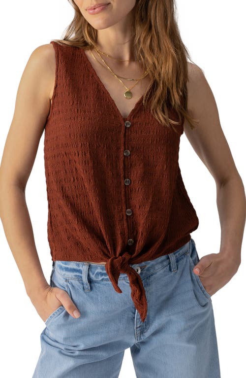 Sanctuary Link Up Crinkle Stripe Tie Hem Sleeveless Top In Rich Clay