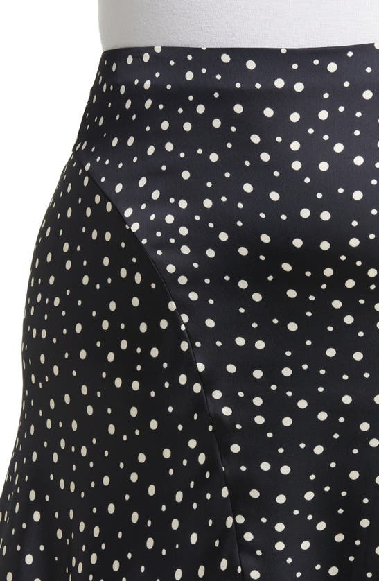 Vince Polka Dot Draped Charmeuse Skirt In Deep Marine