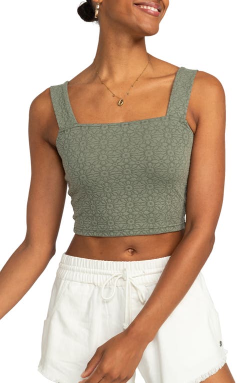 Floral Crop Tank Top in Agave Green
