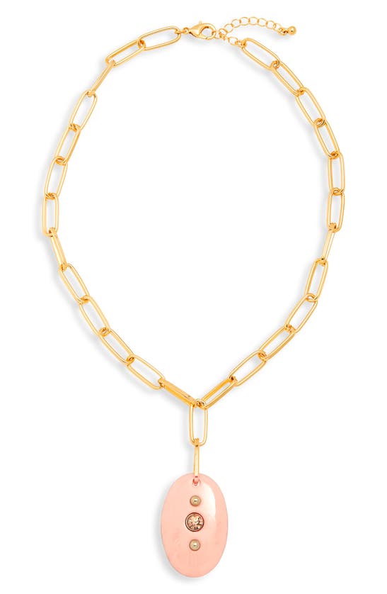 Shop Nordstrom Rack Stone & Stud Resin Pendant Necklace In Blush- Gold