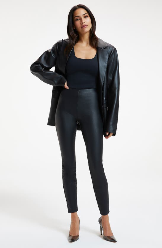 Good American Good Waist Leather Pull On Leggings In Black001
