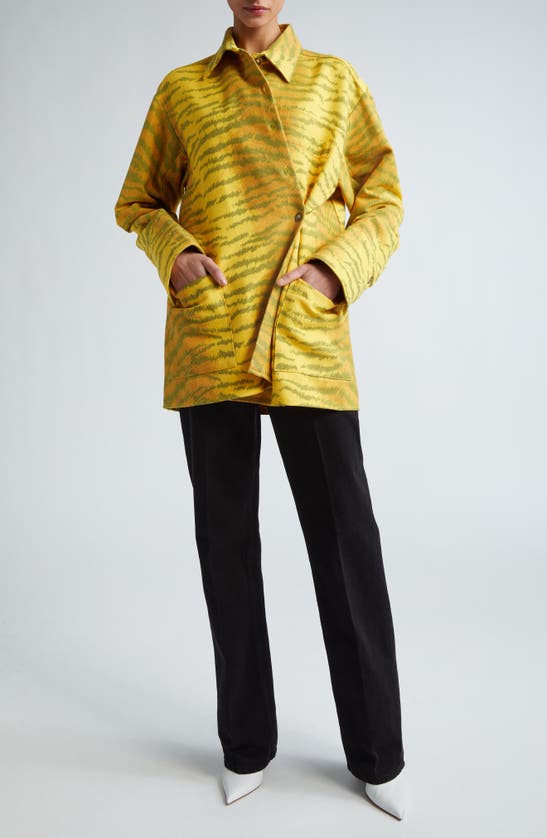 Shop Victoria Beckham Tiger Print Oversize Cotton Blend Shirt In Tiger Allover - Yellow/ Maple