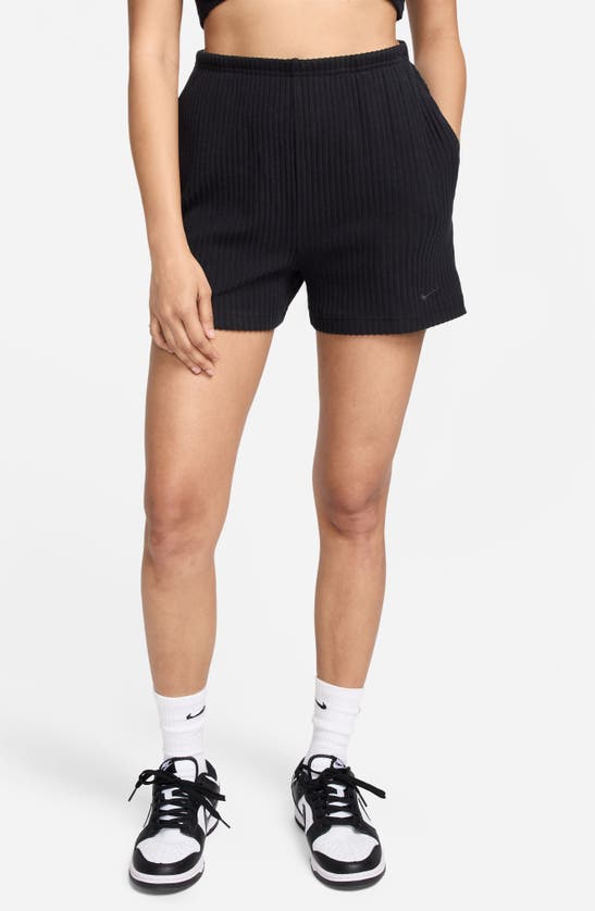 Shop Nike Sportswear Chill Knit Ribbed Shorts In Black/ Black