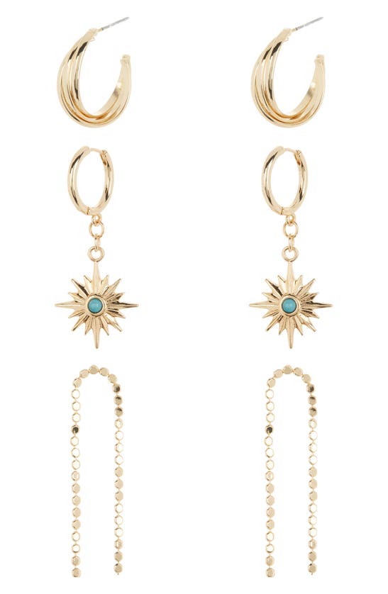 Shop Melrose And Market Set Of 3 Assorted Hoop & Drop Earrings In Turquoise- Gold