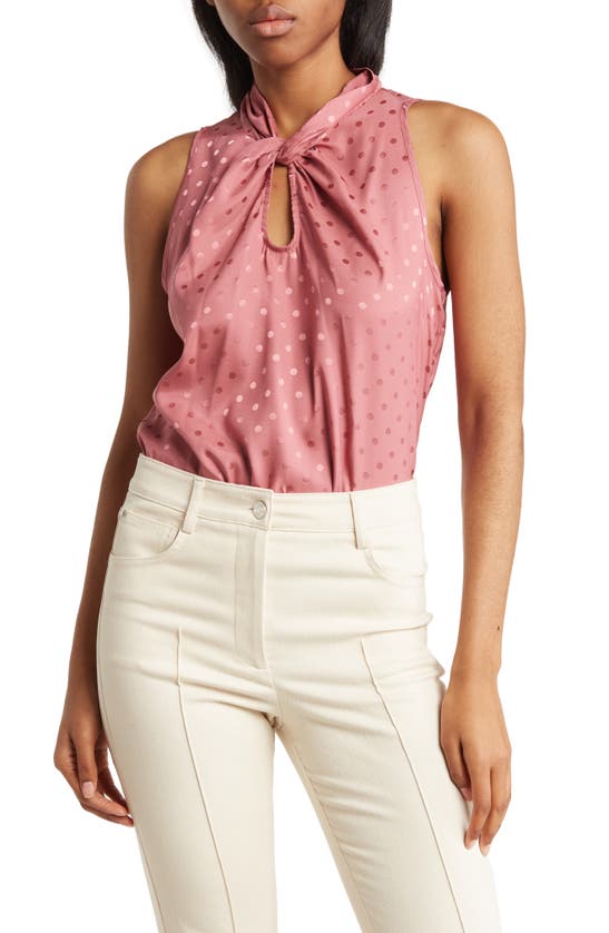 Chenault Twist Neck Sleeveless Dot Satin Top In Baked Pink