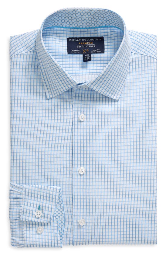 Shop Report Collection Slim Fit Small Box Print 4-way Stretch Long Sleeve Button-up Shirt In 49 Light Blue