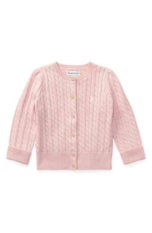 Shop Ralph Lauren Cotton Mini Cable Cardigan In Hint Of Pink