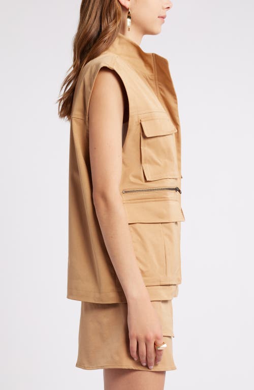 Shop Open Edit Twill Cargo Vest In Tan Cartouche