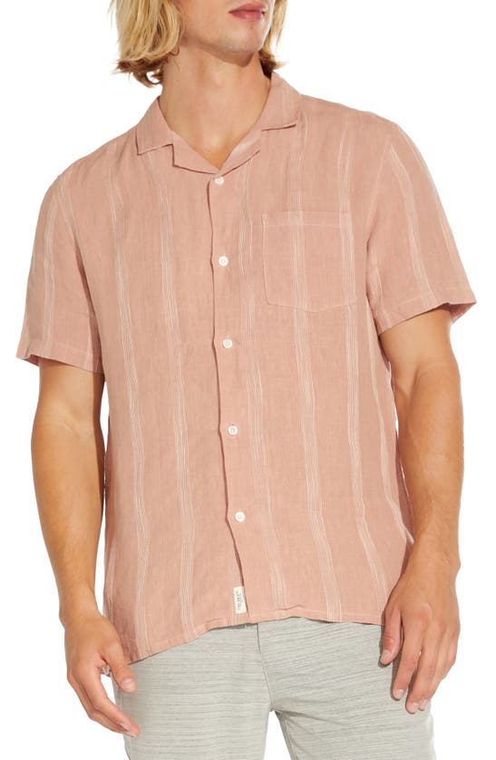 Shop Civil Society Tonal Texture Short Sleeve Linen & Cotton Blend Button-up Shirt In Dusty Pink