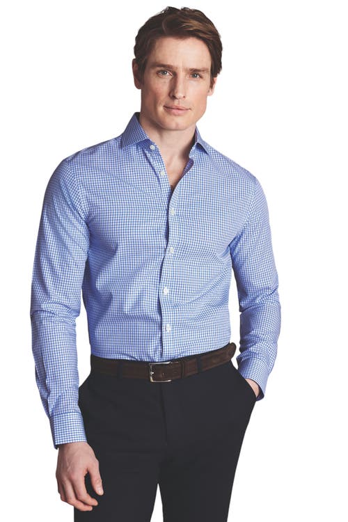 Charles Tyrwhitt Grid Check Non-Iron Stretch Twill Slim Fit Shirt Single Cuff in Cobalt Blue 