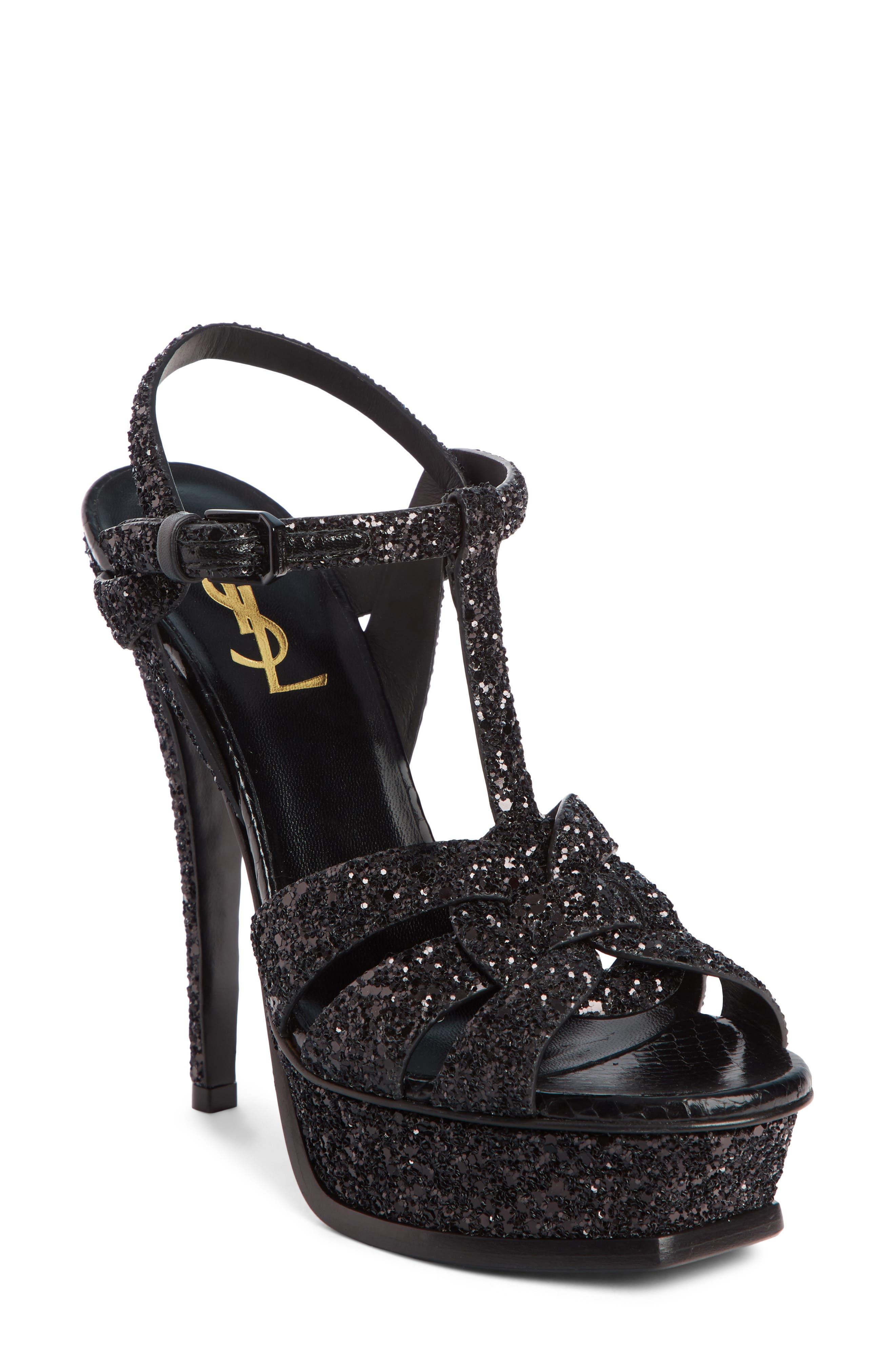 Saint Laurent Tribute Genuine Snakeskin Glitter Platform Sandal