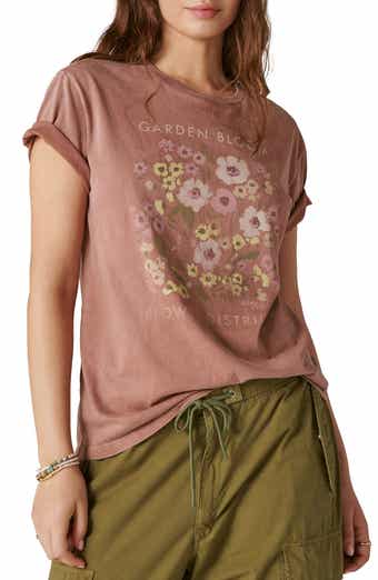 Lucky Brand Women's Embroidered Square Neck TOP Shirt, Blossom