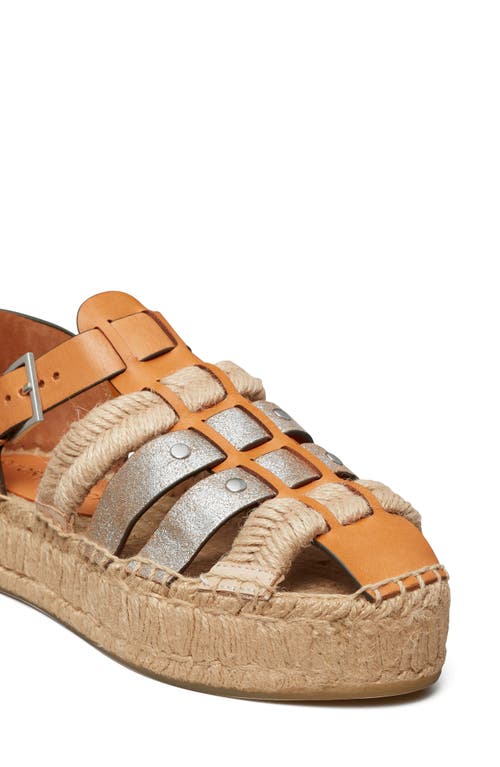 Tory Burch Fisherman Platform Espadrille In Brandy/silver/silver