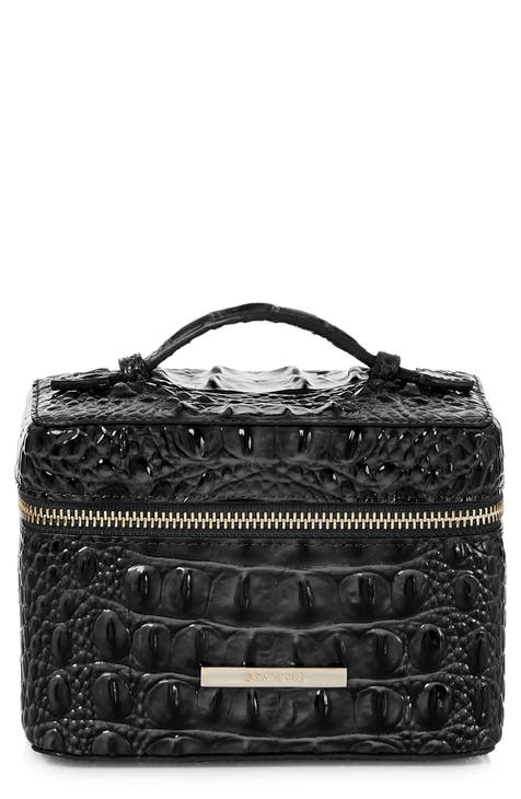 Small Charmaine Croc Embossed Leather Train Case