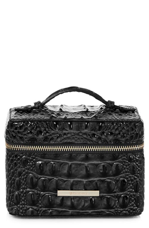 Small Charmaine Croc Embossed Leather Train Case in Black