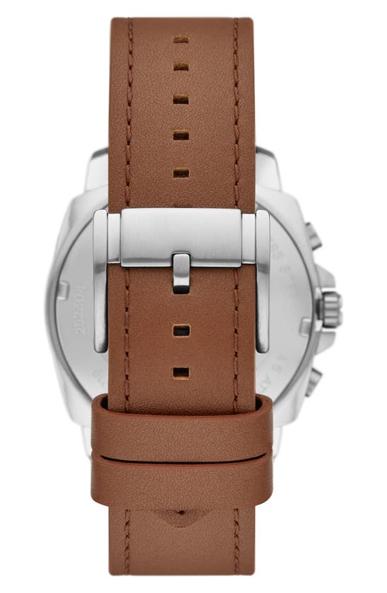 Shop Fossil Privateer Chronograph Quartz Leather Strap Watch, 45mm In Silver