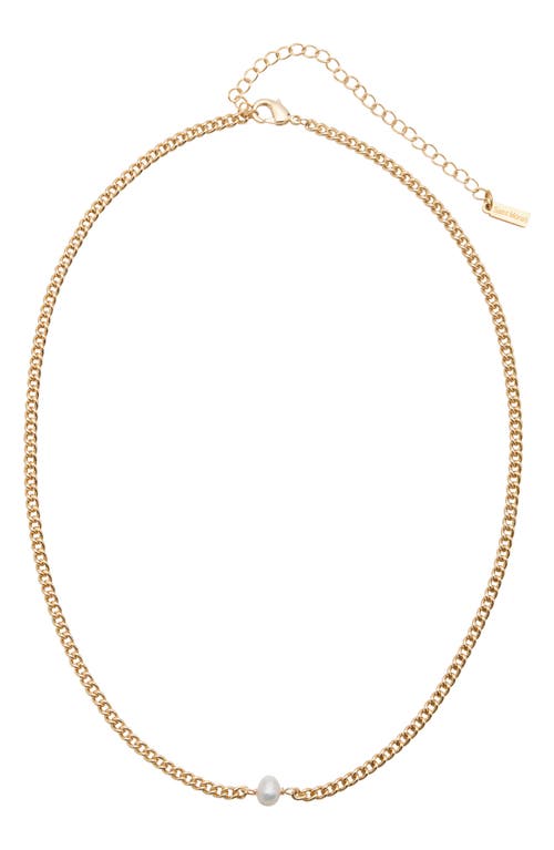 Freshwater Pearl Pendant Curb Chain Necklace in White-Gold