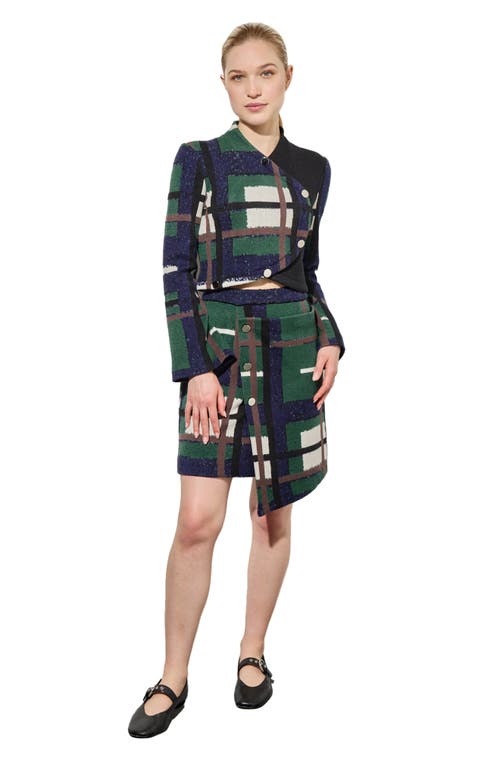 Ming Wang Cozy Asymmetric Faux Button Front Knit Crop Top In Forest Multi