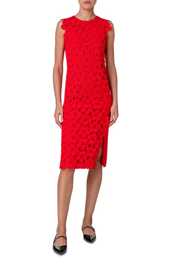 Shop Akris Anemones Lace & Silk Crepe Sheath Dress In Poppy