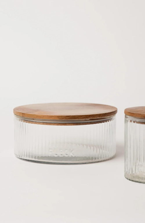 Shop Fleck Fluted Glass Storage Jars Set Of 3 In Clear