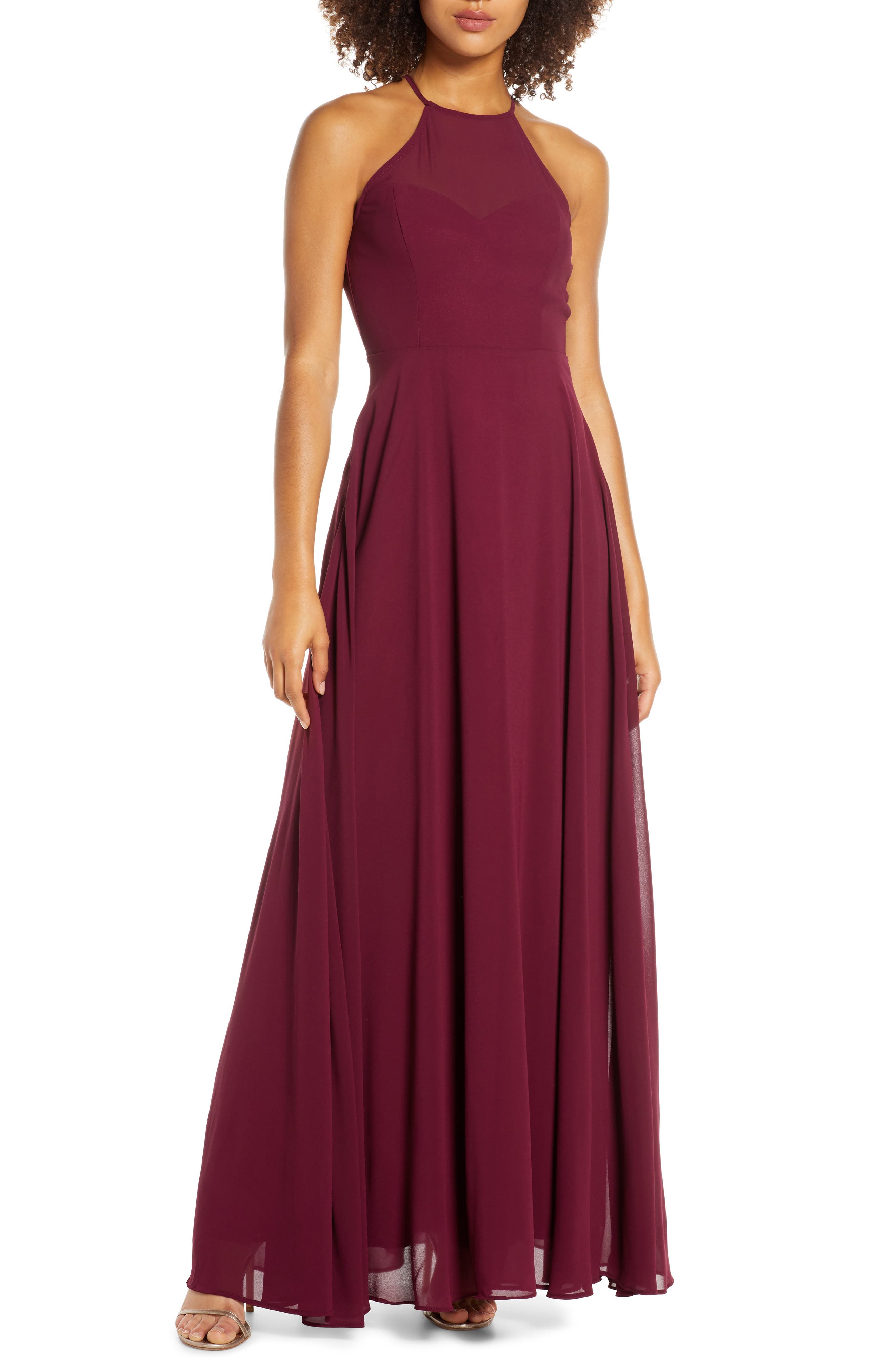 Lulus Night Of Romance Halter Neck Chiffon Gown