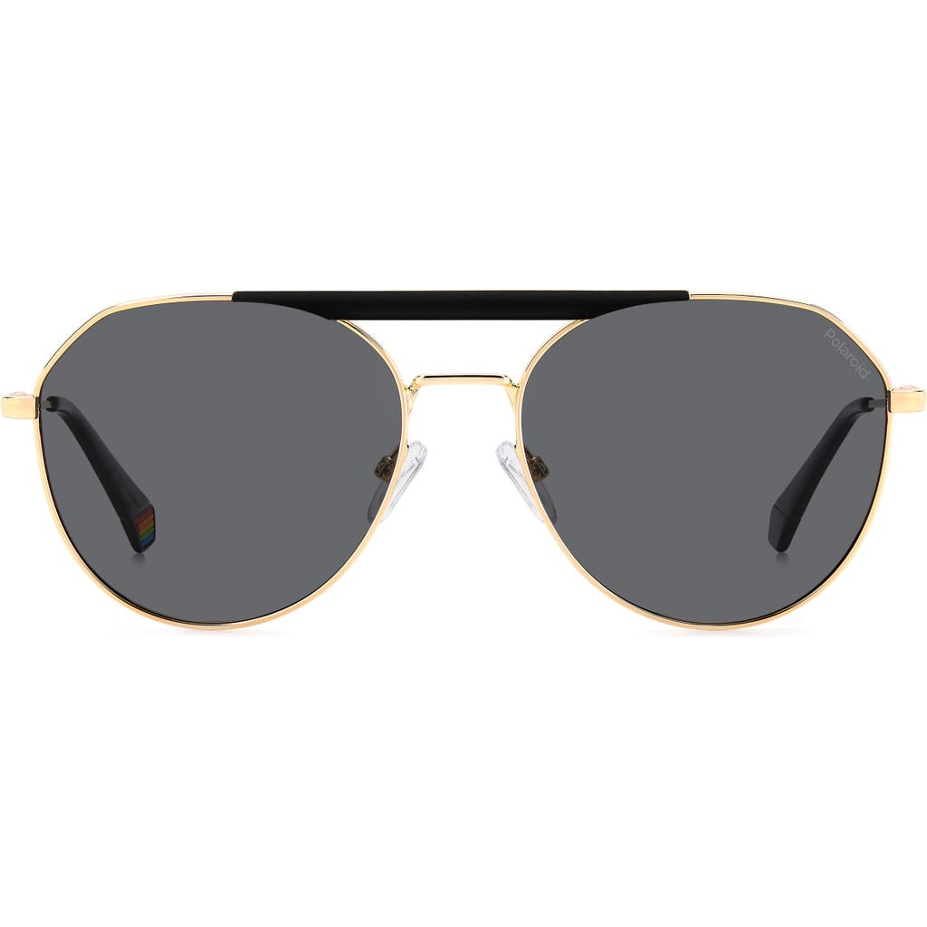 Polaroid 57mm Polarized Aviator Sunglasses In Gold Black/gray Polarized
