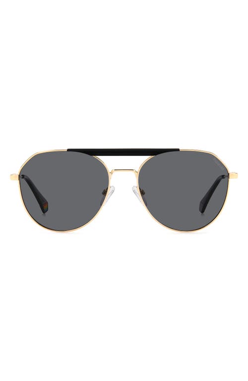 57mm Polarized Aviator Sunglasses in Gold Black/Gray Polarized