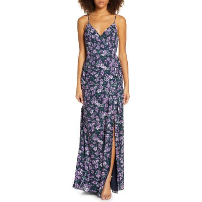Wayf The Angelina Floral Print Slit Wrap Gown, Purple