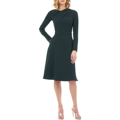 Kay Unger Lennox Long Sleeve Stretch Crepe Cocktail Dress, Green