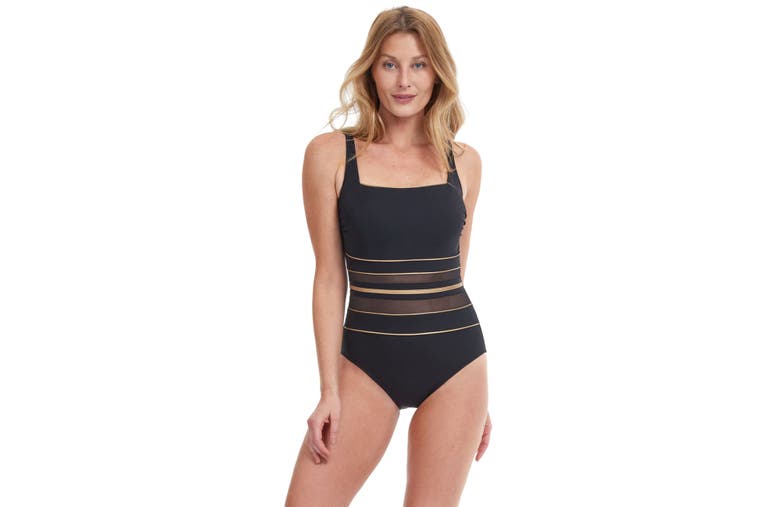 Gottex Onyx Bandeau Metallic One-piece Swimsuit In Black/gold