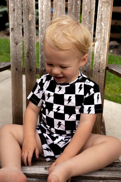 Shop Charlie Lou Baby ® Checkered Lightning Bolt Shortie Set In Black