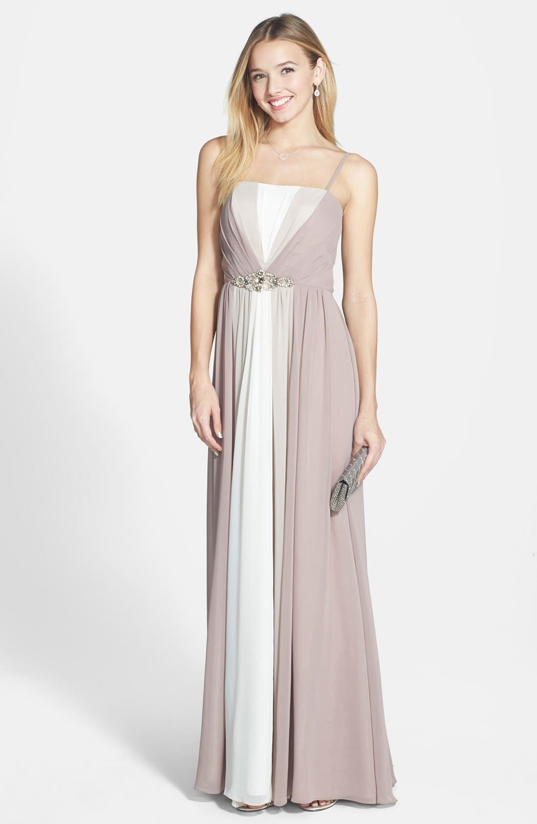 Eliza J Embellished Colorblock Chiffon Gown | Nordstrom