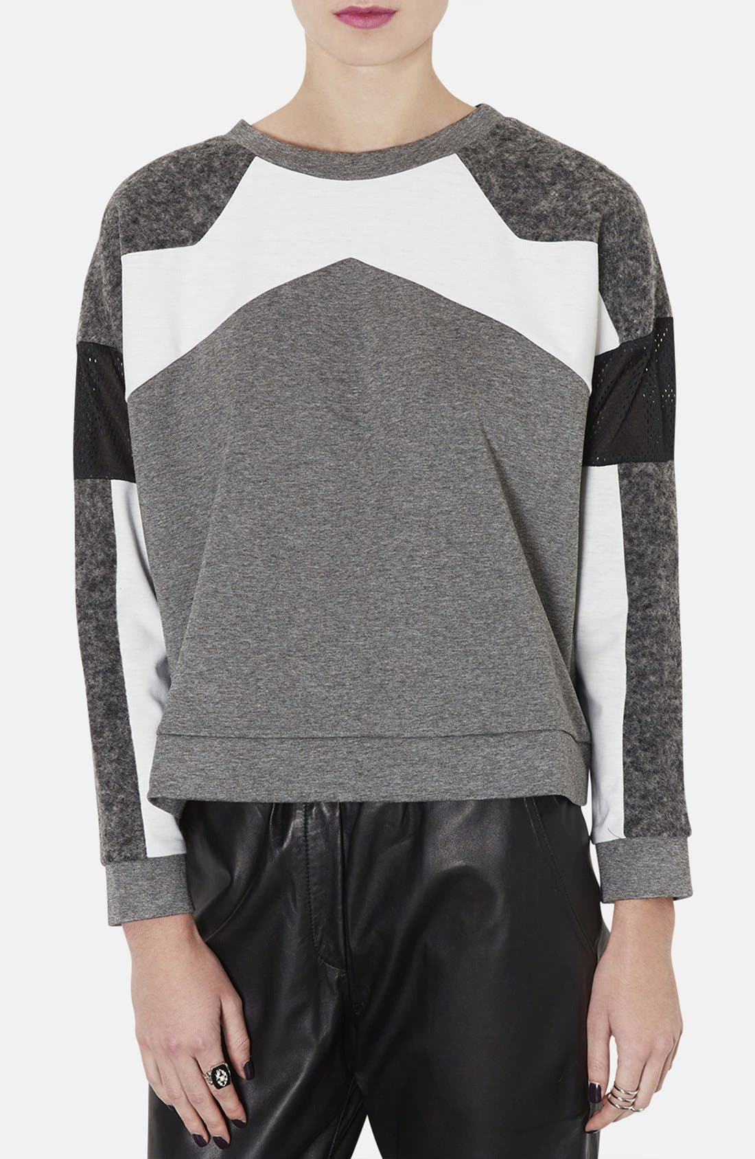 Perforated Mixed Media Sweatshirt Nordstrom