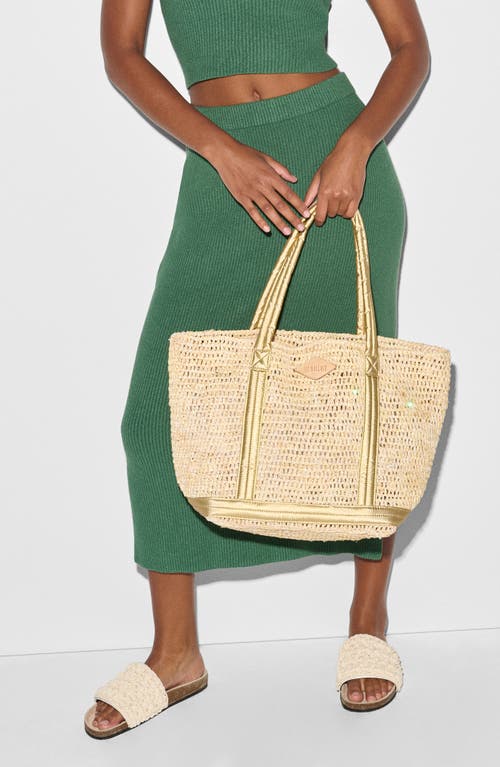 Shop Mz Wallace Medium Raffia Tote In Sequin Raffia/light Gold