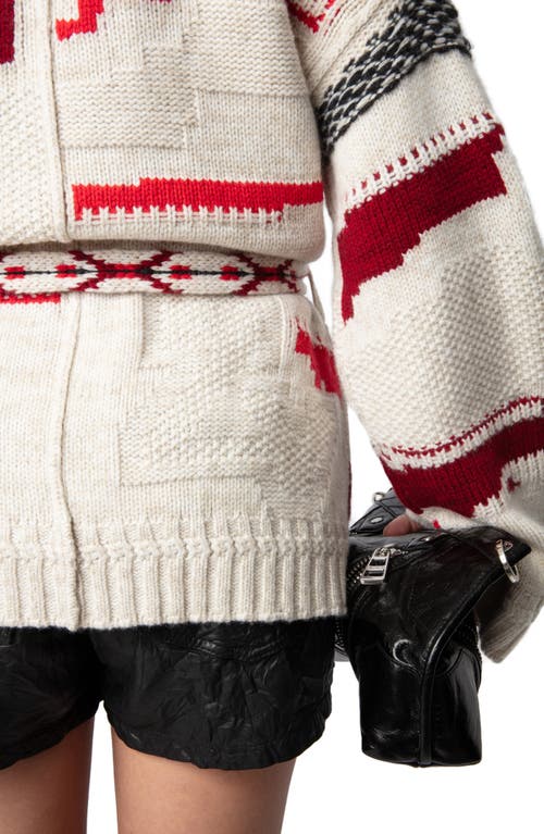 Shop Zadig & Voltaire Stripe Tie Belt Wool & Cashmere Cardigan In Oatmeal