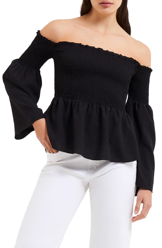 Shop French Connection Smocked Off The Shoulder Blouse In 01-black