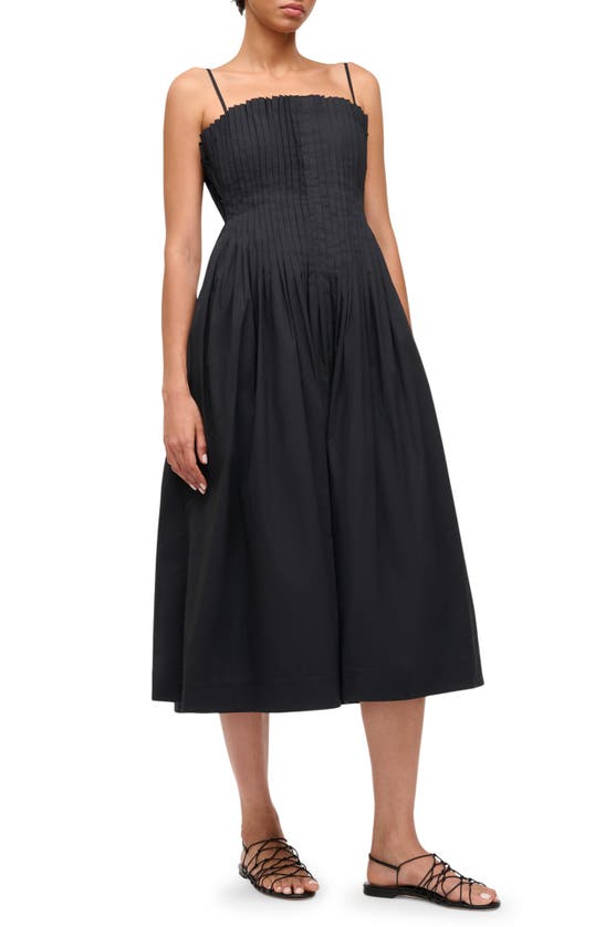 Shop Staud Bella Pleated Bodice Midi Fit & Flare Dress In Black