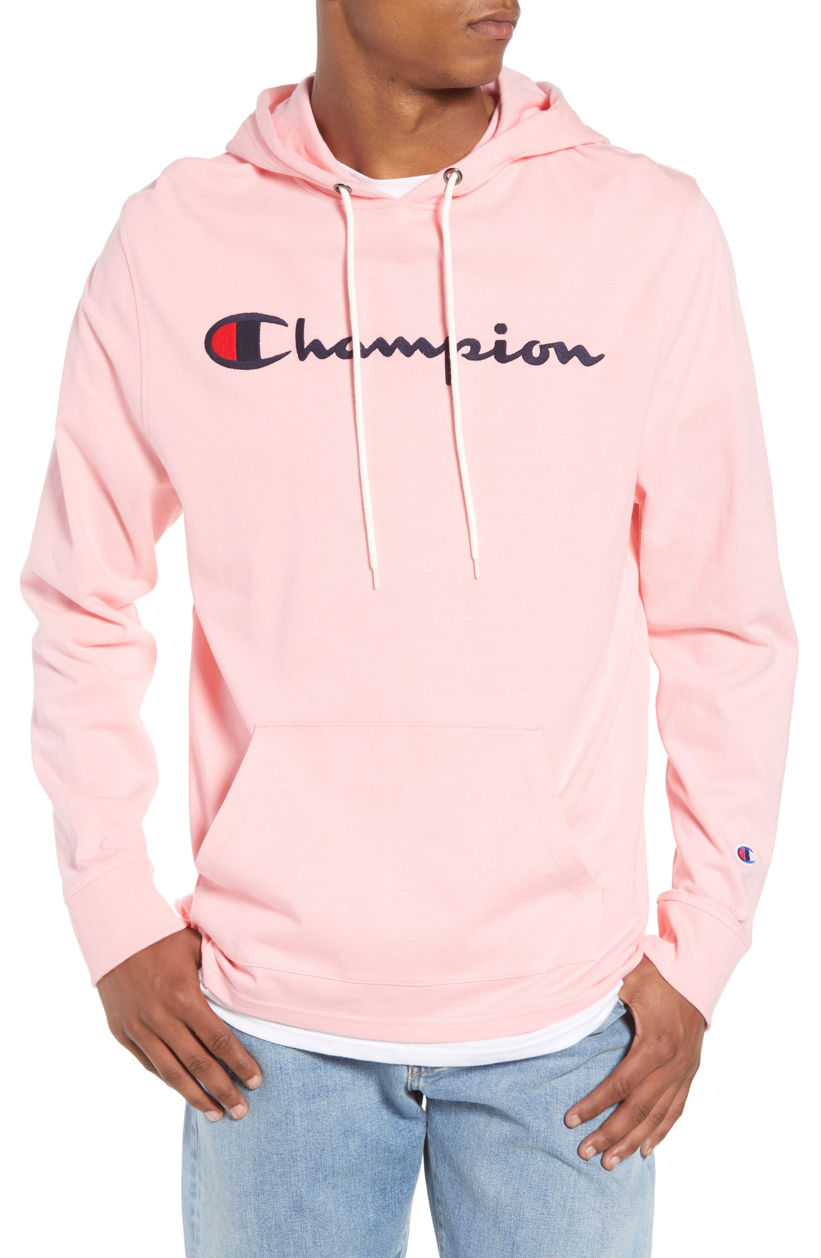 Champion hoodie logo on back Clearance