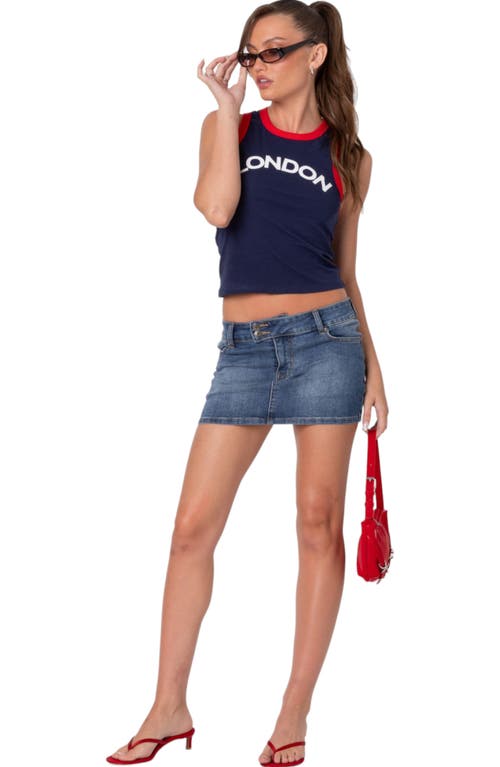 Shop Edikted London Girl Ringer Cotton Graphic Tank In Navy