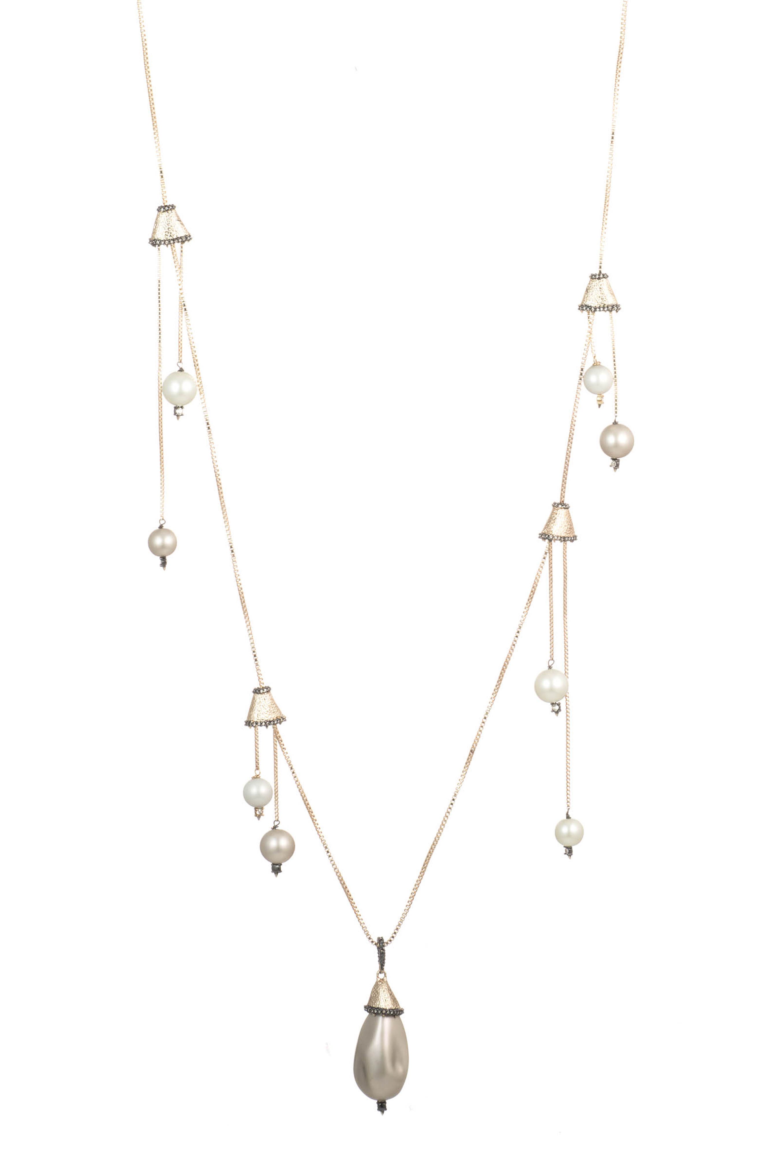 Alexis Bittar Freshwater Pearl & Crystal Drop Station Necklace In Pearl/crystal