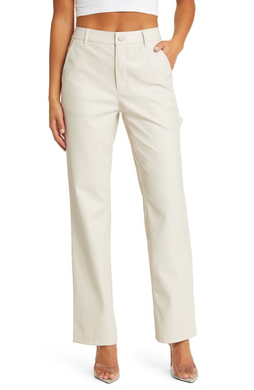 Open Edit Faux Leather Pants in Ivory Birch