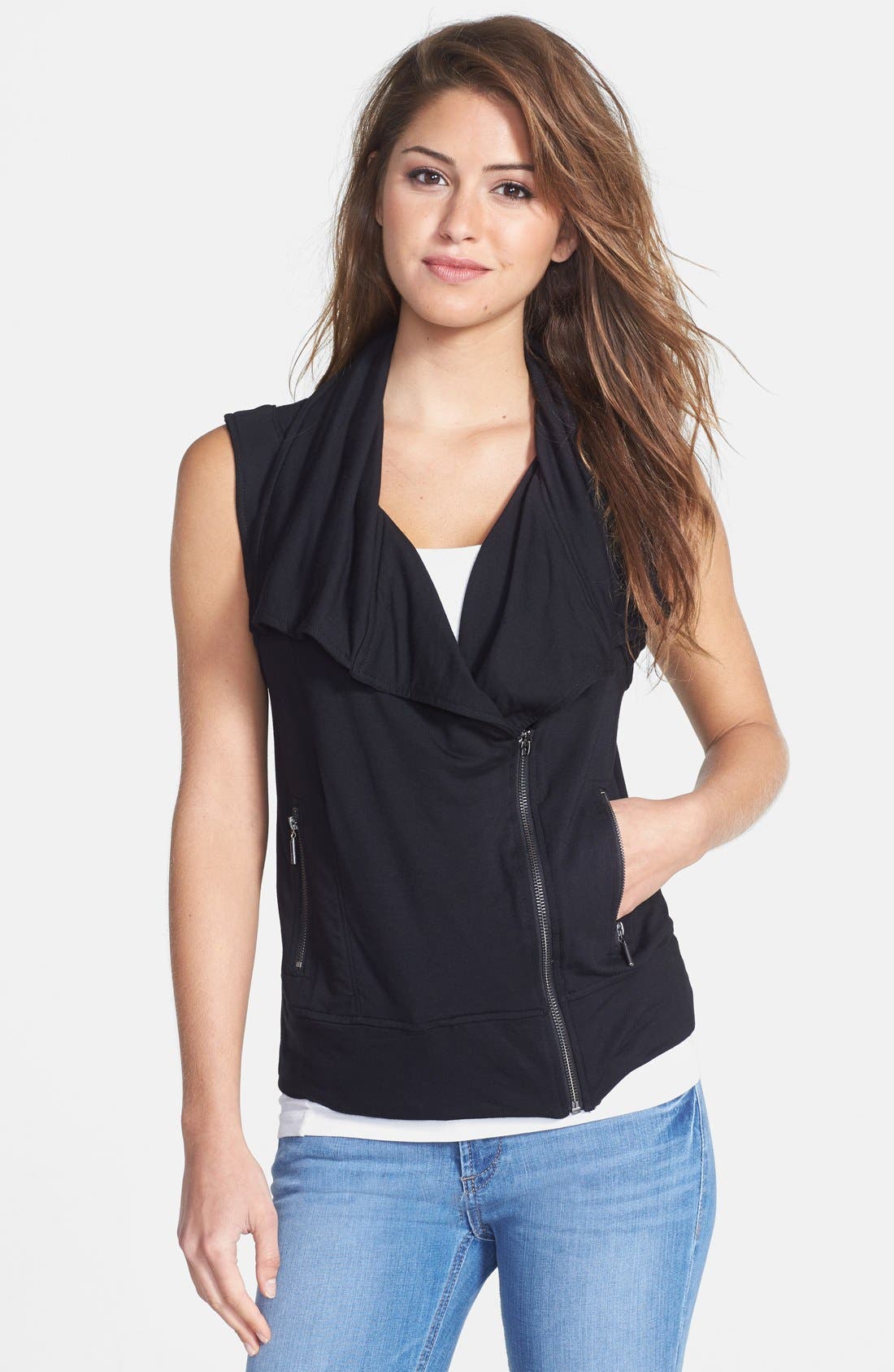 kensie Drape Front French Terry Vest Nordstrom