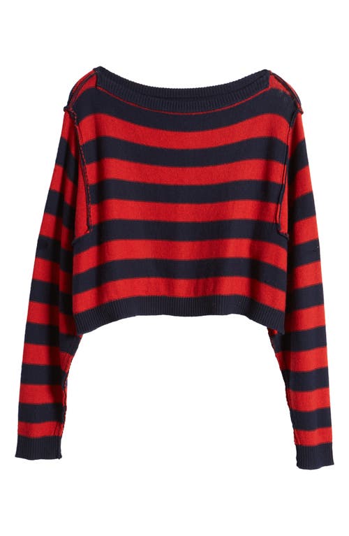 Shop Free People Into The Blue Stripe Crop Sweater In Red Combo