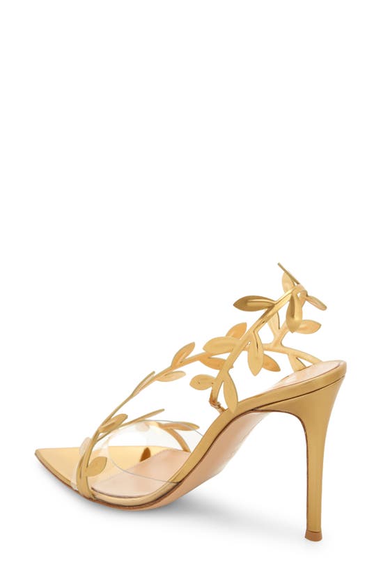 Gianvito Rossi Flavia Leaf Pointed Toe Asymmetric Slingback Sandal In Gold